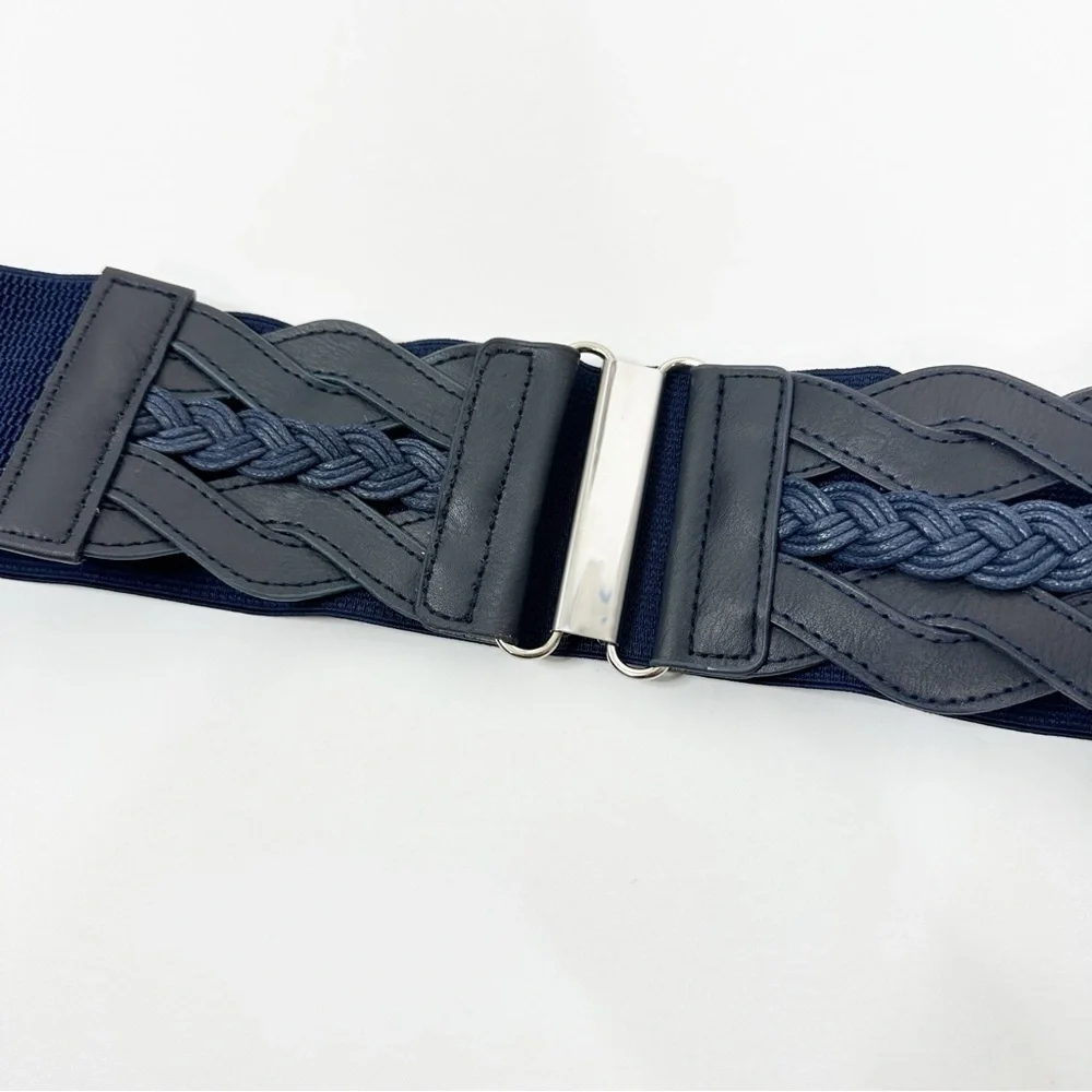 2/$30 NEW Elastic Wide Waist Belt Braided Navy Blue